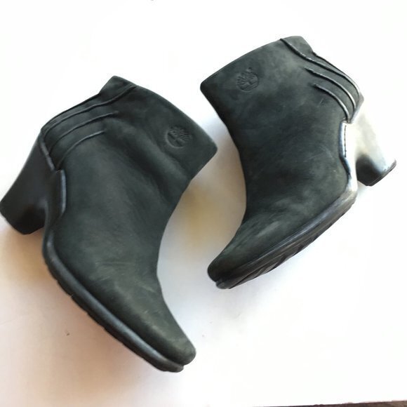 Timberland Grey suede ankle boots heeled‎ Womens Size 8M Square Toe Side Zipper - Picture 3 of 8